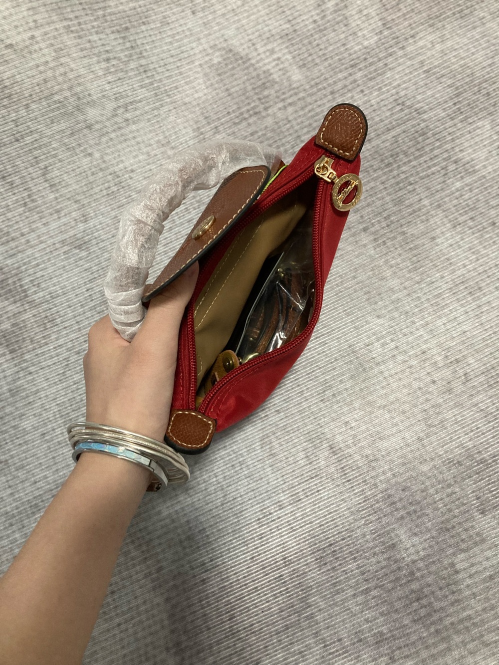Longchamp Red Mini Pouch with Brown Trim and Gold Hardware - Picture 3 of 4